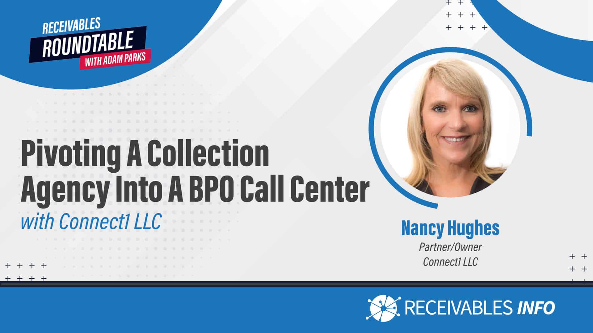 Receivables Roundtable with Adam Parks, Pivoting A Collection Agency Into A BPO Call Center with Connect1 LLC, featuring Nancy Hughes, Partner/Owner of Connect1 LLC.