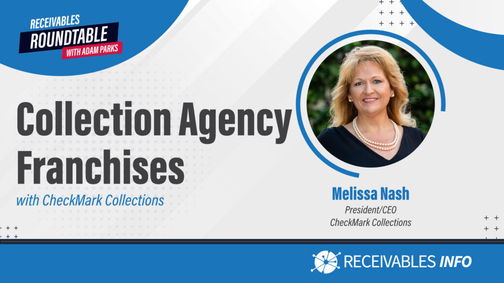 Roundtable podcast banner featuring Melissa Nash, President/CEO of CheckMark Collections, discussing Collection Agency Franchises.