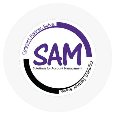 Logo with the text "SAM" (Solutions for Account Management)