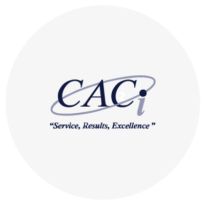 CACI logo with "Service, Results, Excellence" tagline.