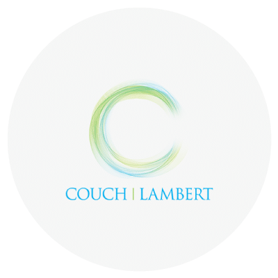 Logo featuring a brushstroke-style letter "C" in green and blue, with the text "COUCH | LAMBERT" in blue below it.