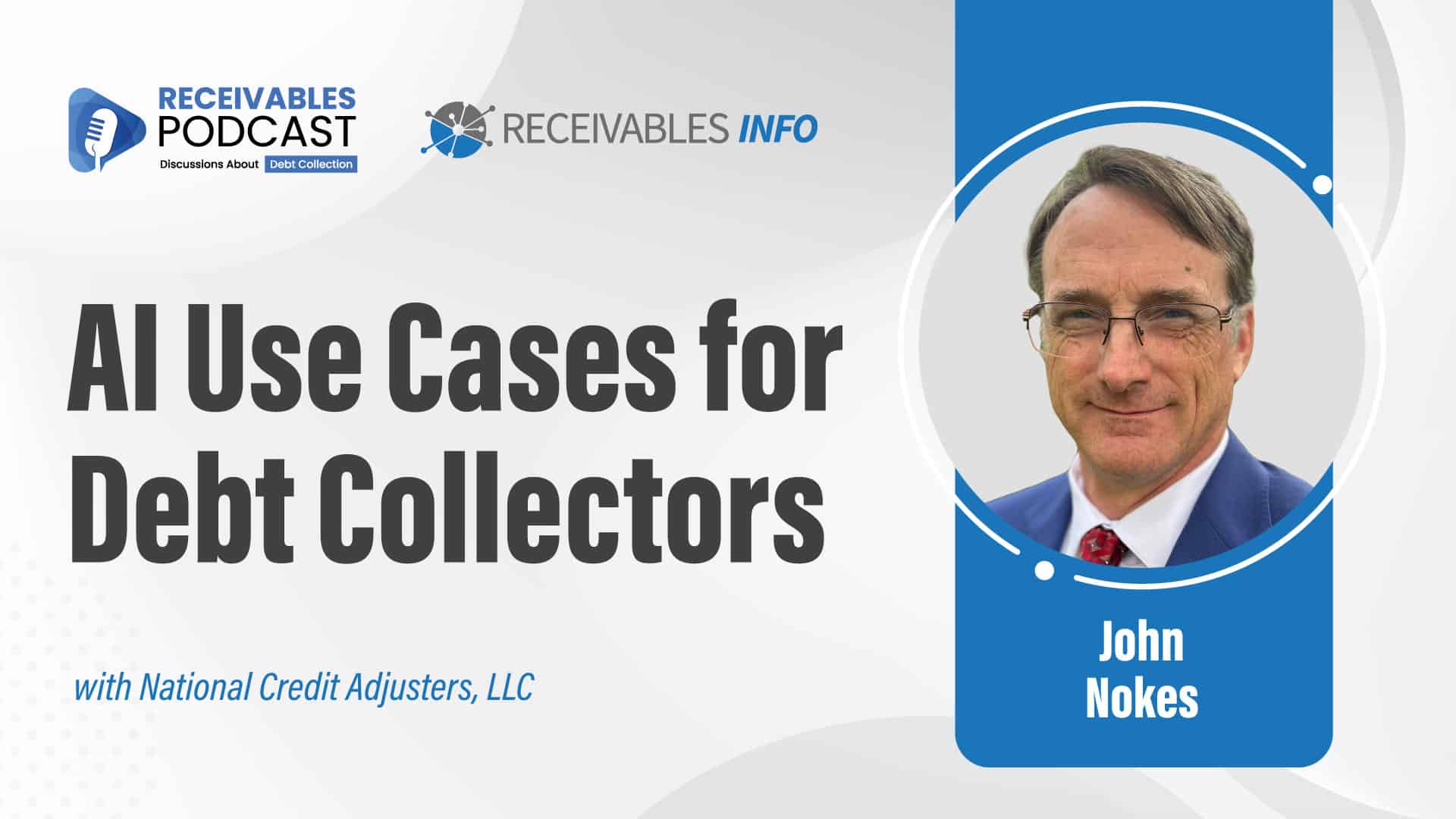 AI Use Cases for Debt Collectors podcast cover featuring a portrait of a man named John Nokes.