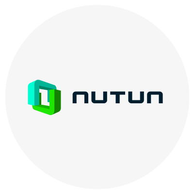 "nutun" logo with green and blue geometric design on a white background.