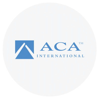 ACA International logo featuring a blue triangular design and text.