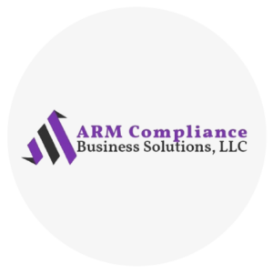 "ARM Compliance Business Solutions, LLC" logo with purple and black design elements.