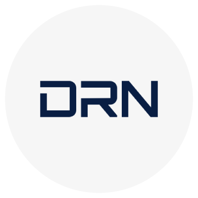The letters "DRN" in dark blue on a white circular background.