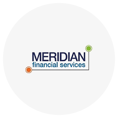 Logo of Meridian Financial Services with two colored dots connected by lines.