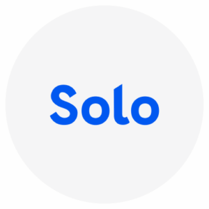 "Solo" written in blue text on a white circular background.