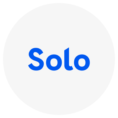 "Solo" written in blue text on a white circular background.