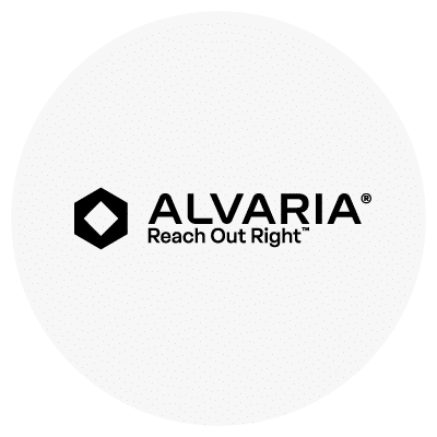 Logo of Alvaria with the text "ALVARIA Reach Out Right" and a hexagon symbol.
